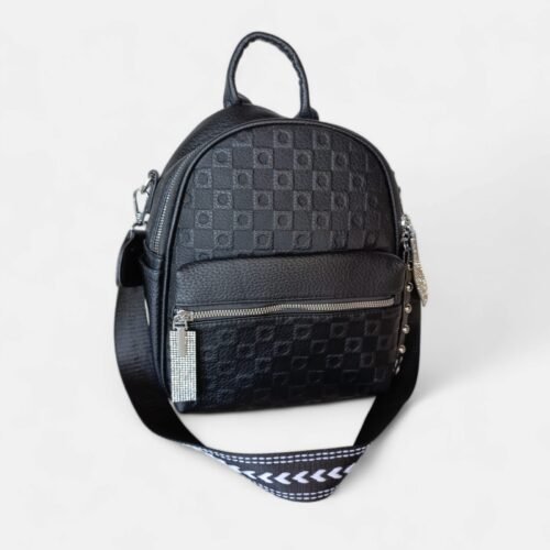 Mochila Chenson Mediana Cuero Pu Negra